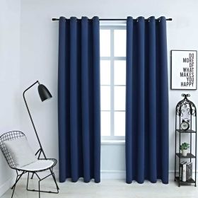 Blackout Curtains with Rings 2 pcs Navy Blue 54"x95" Fabric