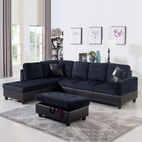 Dark Blue And Brown Color Lint And PVC 3-Piece Couch Living Room Sofa Set A