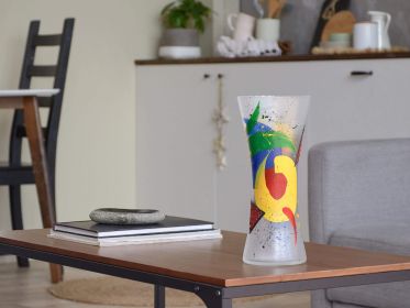 Handpainted Glass Vase for Flowers | Spool Painted Vase | Interior Design Home Room Decor | Table vase 12 inch