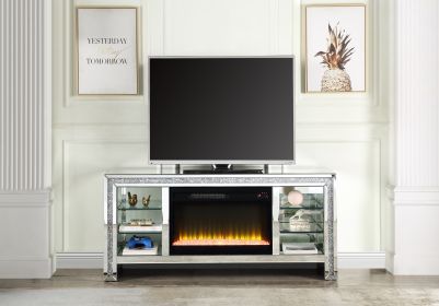 ACME Noralie TV STAND W/FIREPLACE & LED Mirrored & Faux Diamonds LV00317