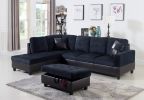 Dark Blue And Brown Color Lint And PVC 3-Piece Couch Living Room Sofa Set A