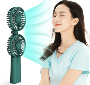 New Portable Handheld Fan Office Desktop Student Multifunctional Silent Hanging Neck Folding Small Electric Fan (Option: Green-USB-3000Milliampere)