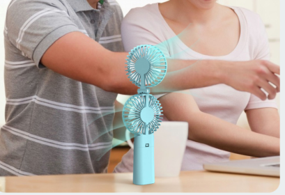 New Portable Handheld Fan Office Desktop Student Multifunctional Silent Hanging Neck Folding Small Electric Fan (Option: Blue-USB-3000Milliampere)