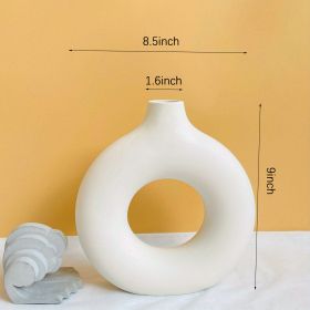 1pc; White Ceramic Vase White Vases For Decor; Modern Home Decor Vase; Boho Vases For Decor; Circle Vase; Round Vase; Donut Vase; Decorative Vase (Color: Ivory White)