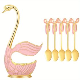 1pc; Coffee Dessert Spoon Set; Fruit Cake Coffee Tea Spoon; Swan Shaped Base Holder Cutlery Set; Zinc Alloy Metal Tableware (Color: Golden)