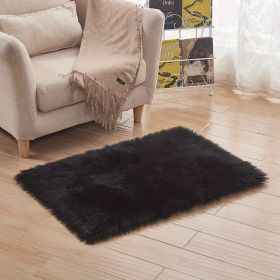 1pc, Wool Carpet Long Fur Carpet Indoor Living Room Floor Mat 23.62*35.43inch Acrylic 80% Polyester 20% Suede Fleece Bottom Long Fur Carpet (Color: Black)