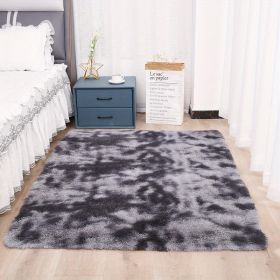 1pc, Plush Silk Fur Rug for Indoor Bedroom and Living Room - Soft and Luxurious Floor Mat (Color: Tie-dye Dark Gray)