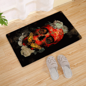 Halloween Flannel Floor Mat Bathroom Toilet Door Non-slop Mats Skull Absorbent Printing Floor Mat (Option: Halloween 210016-50x80)